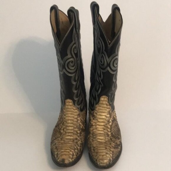Tony Lama Boots Womens Size 6 Black Tan Snakeskin Western Cowboy Leather 3114 - Picture 3 of 14